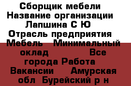 Сборщик мебели › Название организации ­ Лапшина С.Ю. › Отрасль предприятия ­ Мебель › Минимальный оклад ­ 20 000 - Все города Работа » Вакансии   . Амурская обл.,Бурейский р-н